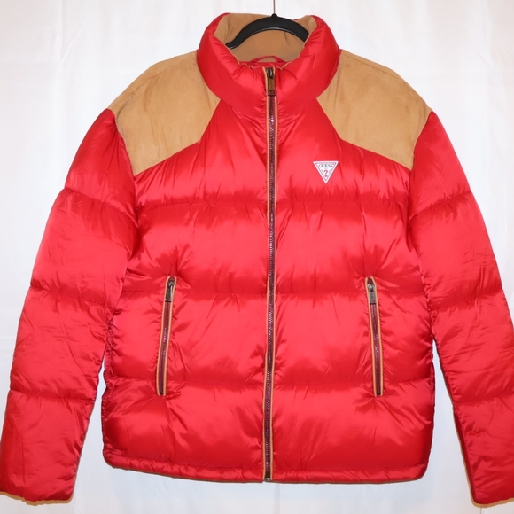 Guess Other - Guess Vibrant Red Puffer Jacket with Tan Details
